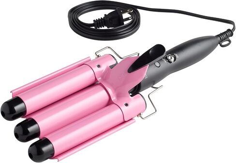 BellaPro 25mm Hair Waver – 3 Barrel Curling Iron - Beach Wave Curling Iron – 1- inch Ceramic – All Hair Types – Controlled Heat - Pink/Black in Saudi Arabia