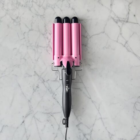 BellaPro 25mm Hair Waver – 3 Barrel Curling Iron - Beach Wave Curling Iron – 1- inch Ceramic – All Hair Types – Controlled Heat - Pink/Black in Saudi Arabia