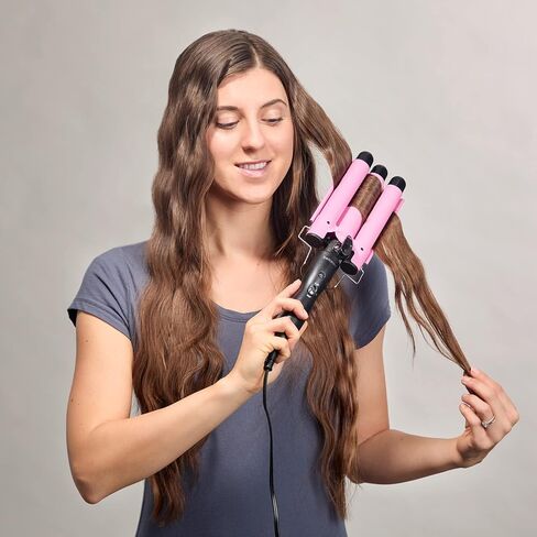 BellaPro 25mm Hair Waver – 3 Barrel Curling Iron - Beach Wave Curling Iron – 1- inch Ceramic – All Hair Types – Controlled Heat - Pink/Black in Saudi Arabia