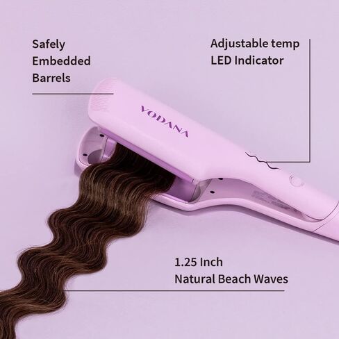 VODANA Professional Triple Flow Ceramic Hair Waver - Easy Beach Waves with Embedded Double Barrel Wave Iron. Experience Instant Heat, Long-Lasting Performance, and Quick Heat Up. (1.25 inch, Brown) in Saudi Arabia