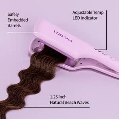 VODANA Professional Triple Flow Ceramic Hair Waver - Easy Beach Waves with Embedded Double Barrel Wave Iron. Experience Instant Heat, Long-Lasting Performance, and Quick Heat Up. (1.25 inch, Brown) in Saudi Arabia