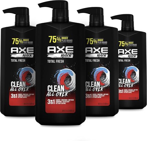 AXE 3-in-1 Body Wash Shampoo and Conditioner Easy Hair and Body Wash For Men Wash and Care Total Fresh Light and Fresh Scent Men's Shampoo 28 oz 4 Pack in Saudi Arabia