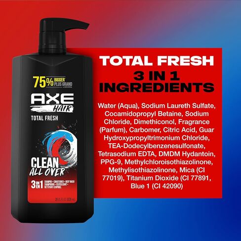 AXE 3-in-1 Body Wash Shampoo and Conditioner Easy Hair and Body Wash For Men Wash and Care Total Fresh Light and Fresh Scent Men's Shampoo 28 oz 4 Pack in Saudi Arabia