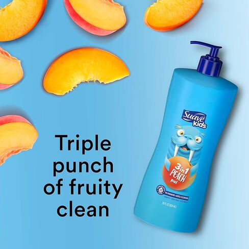 شامبو Suave Kids 3 في 1 مع Peach Pal - شامبو وبلسم للأطفال لا يسبب الدموع، غسول للجسم للأطفال، صابون للأطفال، 16.6 أونصة سائلة (عبوة من قطعتين) in Kuwait