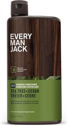 Every Man Jack 2 في 1 شجرة الشاي + شامبو الأرز + بلسم - تكثيف الشعر وتنظيفه وترطيبه بجوز الهند والصبار وزيت شجرة الشاي - روائح الأرز الطازج - مشتقة طبيعيًا ولا تحتوي على مواد كيميائية ضارة - 24oz -1 زجاجة in Kuwait
