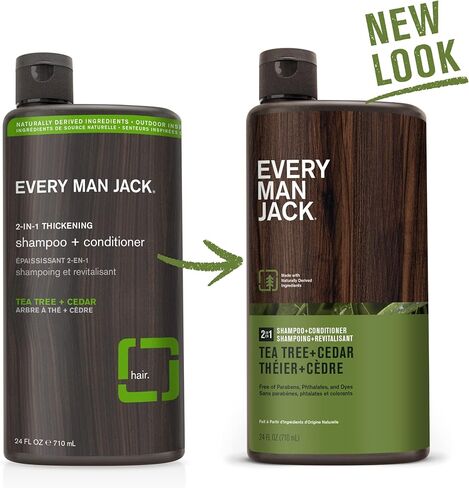 Every Man Jack 2 في 1 شجرة الشاي + شامبو الأرز + بلسم - تكثيف الشعر وتنظيفه وترطيبه بجوز الهند والصبار وزيت شجرة الشاي - روائح الأرز الطازج - مشتقة طبيعيًا ولا تحتوي على مواد كيميائية ضارة - 24oz -1 زجاجة in Kuwait