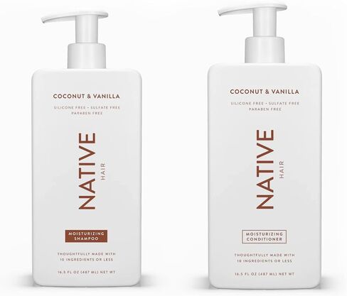 Native Shampoo and Conditioner Set | Sulfate Free, Paraben Free, Dye Free, with Naturally Derived Clean Ingredients| 16.5 oz (Coconut & Vanilla, Moisturizing), 2, 1.3 ounces in Saudi Arabia
