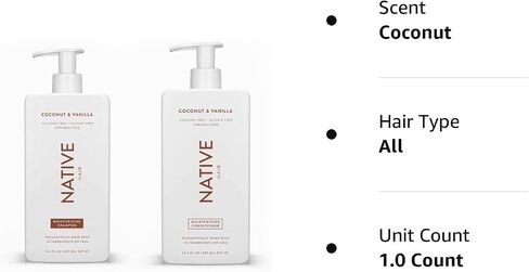 Native Shampoo and Conditioner Set | Sulfate Free, Paraben Free, Dye Free, with Naturally Derived Clean Ingredients| 16.5 oz (Coconut & Vanilla, Moisturizing), 2, 1.3 ounces in Saudi Arabia