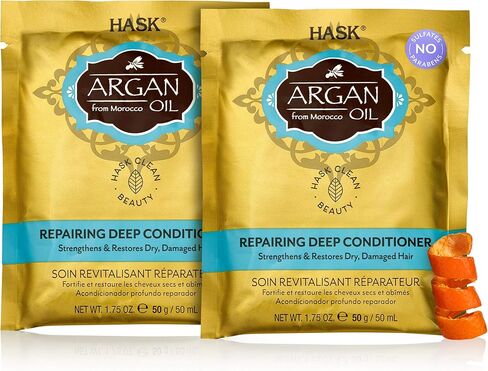 علاجات بلسم هاسك كيراتين بروتين لتنعيم الشعر بعمق لجميع أنواع الشعر، لون آمن، خالي من الغلوتين، خالي من الكبريتات، خالي من البارابين - عبوة من 12 قطعة in Kuwait