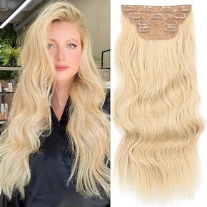 Sué Exquisite 4PCS Clip in Long Soft Glam Waves Thick Hairpieces 16 inches Chocolate Brown Hair Extensions Synthetic Fiber Double Weft Hair for Women Full Head