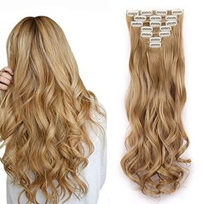 Clip in Hair Extensions - 16 Inch 7 Pcs Chocolate Brown Hair Extension Synthetic Fiber for Women Natural Wavy Extensions Synthetic Full Head