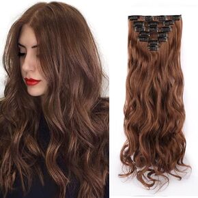 وصلات شعر بمشبك طويل مموج 7 قطع بمشبك غير مرئي سميك قطعة شعر سوداء ناعمة من الألياف الصناعية لكامل الرأس للنساء، 55.88 سم (أسود طبيعي #) in Kuwait