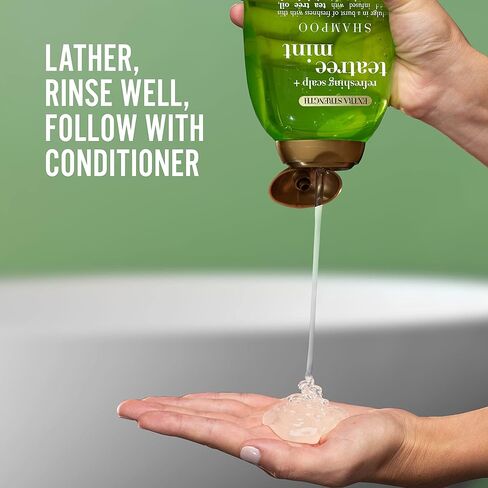 OGX قوة إضافية منتعشة لفروة الرأس + نعناع شجرة الشاي، شامبو منشط لفروة الرأس مع شجرة الشاي وزيت النعناع وبندق الساحرة، مواد خافضة للتوتر السطحي خالية من البارابين/الكبريتات، 13 أونصة سائلة in Kuwait