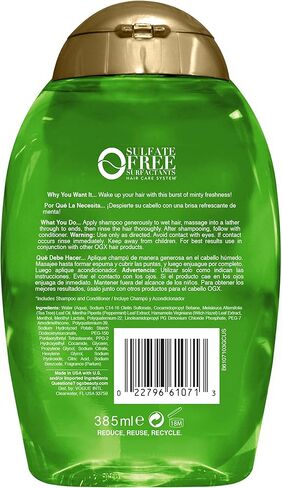 OGX قوة إضافية منتعشة لفروة الرأس + نعناع شجرة الشاي، شامبو منشط لفروة الرأس مع شجرة الشاي وزيت النعناع وبندق الساحرة، مواد خافضة للتوتر السطحي خالية من البارابين/الكبريتات، 13 أونصة سائلة in Kuwait