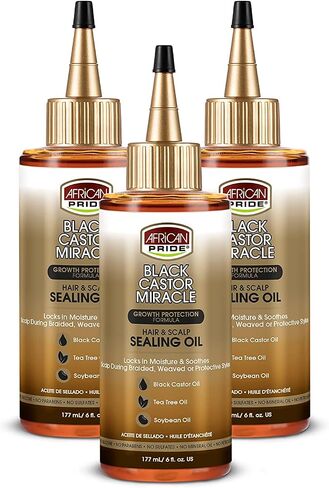 African Pride Black Castor Miracle Hair & Scalp Sealing Oil - Locks in Moisture & Soothes, Contains Black Castor/Tea Tree/Soybean Oil, 6 oz in Saudi Arabia