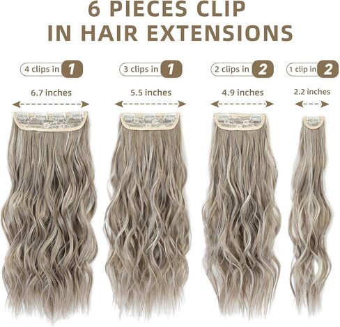 Clip in Hair Extensions, 6 PCS Natural & Soft Hair & Blends Well Hair Extensions, Lonng Wavy Hairpieces(20inch, 6pcs,Biscuit Brown) in Saudi Arabia