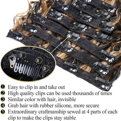 Clip in Hair Extensions 6pcs Clip ins Ash Blonde Highlight Bleach Blonde hair extensions Body Wavy Curly Hair Clip in Extensions Clip on Sew in Hair Synthetic for Women 20 inch, 230G/Set in Saudi Arabia