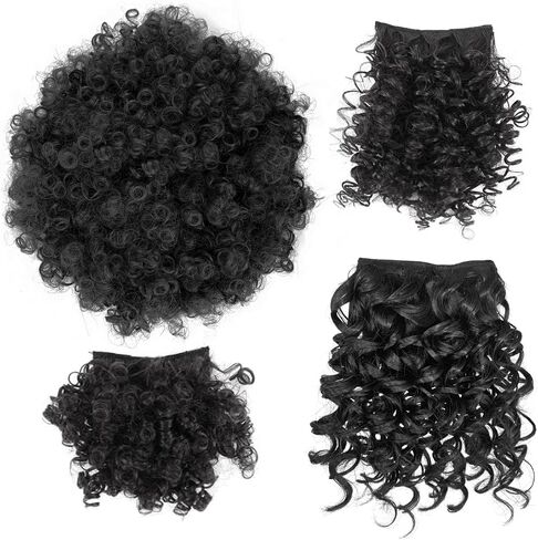 Afro Puff Drawstring Ponytail with Bangs Pineapple Updo Hair for Black Women,Short Kinky Curly Ponytail Bun with 2 Replaceable Bangs(#1B-Black) in Saudi Arabia