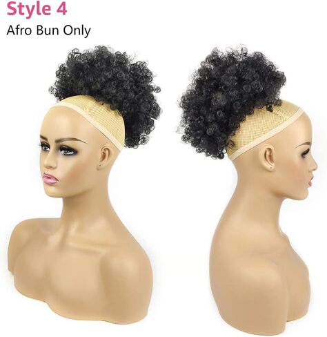 Afro Puff Drawstring Ponytail with Bangs Pineapple Updo Hair for Black Women,Short Kinky Curly Ponytail Bun with 2 Replaceable Bangs(#1B-Black) in Saudi Arabia