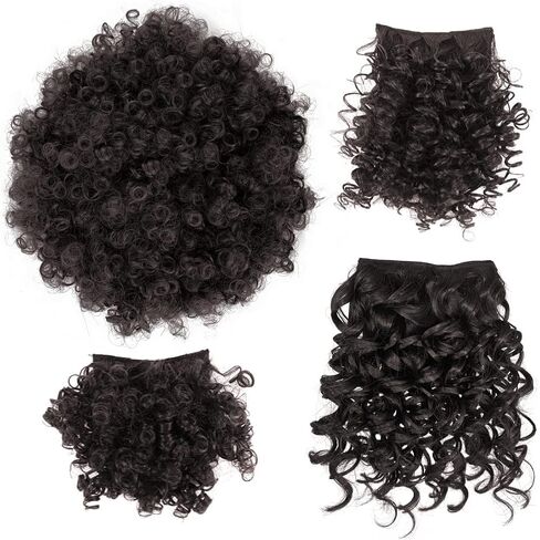 Afro Puff Drawstring Ponytail with Bangs Pineapple Updo Hair for Black Women,Short Kinky Curly Ponytail Bun with 2 Replaceable Bangs(#1B-Black) in Saudi Arabia