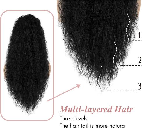 Long Black Ponytail Extension 20inch UAmy hair Long Curly Drawstring Ponytail for Women Synthetic Curly Wavy Drawstring Pony Tail with Clip in for Daily Use in Saudi Arabia