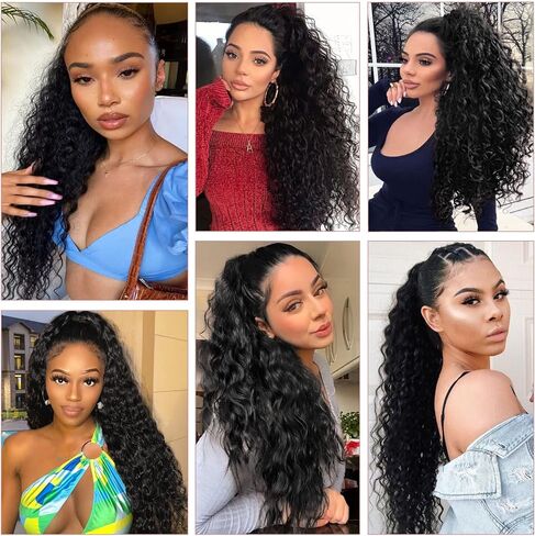 Long Black Ponytail Extension 20inch UAmy hair Long Curly Drawstring Ponytail for Women Synthetic Curly Wavy Drawstring Pony Tail with Clip in for Daily Use in Saudi Arabia
