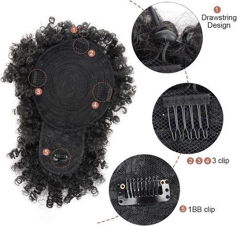 Cetiq Afro Puff Drawstring Ponytail with Bangs Pineapple Updo Hair for Black Women, Short Kinky Curly Ponytail Bun (1B) in Saudi Arabia