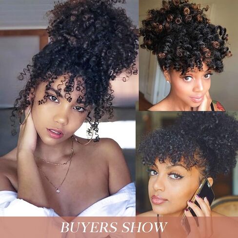 Cetiq Afro Puff Drawstring Ponytail with Bangs Pineapple Updo Hair for Black Women, Short Kinky Curly Ponytail Bun (1B) in Saudi Arabia