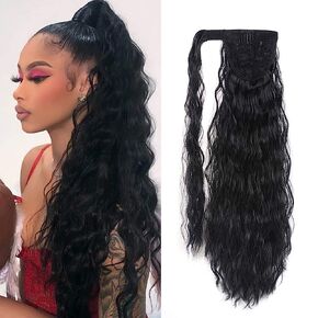 Corn Wave Ponytail Extension Clip in - 22 Inch Long Wavy Curly Wrap Around Pony Tail Heat Resistant Synthetic Hairpiece for Women (Ash Blonde to Platinum Blonde 18T60)