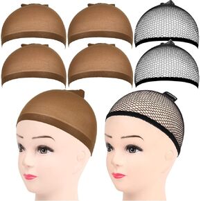 FANDAMEI 6PCS Wig Cap, 4PCS Black Nylon Wig Caps with 2PCS Black Mesh Wig Cap Net. Black Wig Caps for Women, Closed End Hair Mesh Net Wig Caps. Wig Caps for Halloween, Cosplay.