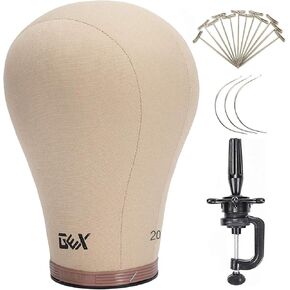 GEX 20"-24" Canvas Cork Wig Block Mannequin Head for Wig Making Drying Styling Display with Table C Clamp Stand Holder (Black 20")