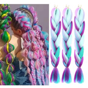 Jumbo Braiding Hair Fiber Colorful Twist Braiding Hair 3pcs Black Extensions Kanekalon Synthetic Hair Black Synthetic Fiber Soft Healthy (24 Inch 3pcs)