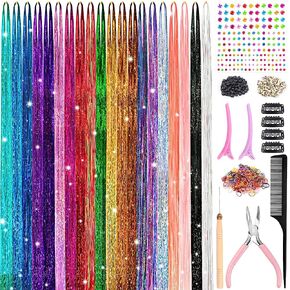 Hair Tinsel Kit, 20 Colors 48 Inches, Fairy Hair Tinsel Hair Extensions Heat Resistant with Tools and Rhinestone, Hair Accessories for Women Girls 4000 Strands