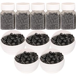 2500pcs Hair Extentions Micro Rings Links Beads, 5mm Silicone Lined Beads for Human Hair Extensions Tool-Black