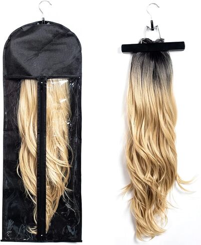 Hair Extensions Hanger with Storage Bag Hairpieces Storage Holder Wigs Carrier Case for Store Style Hair Black Color in Kuwait