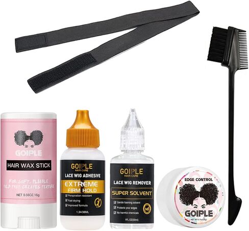 Wig Glue 1.34OZ, Waterproof Lace Front Wig Glue for Wigs with Tools and Hair Wax Stick (Wig Glue/Wig Glue Remover/Hair Wax Stick/Edge Control Wax/Elastic Band/Hair Dual Drush) in Saudi Arabia