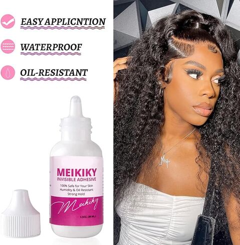 Wig Glue for Front Lace Wig Lace Glue Waterproof Super Hold Meikiky Invisible Adhesive for Wigs and Hair Systems Easy to Apply Fast Drying Strong Hold Perspiration Resistant (1.3oz) in Saudi Arabia