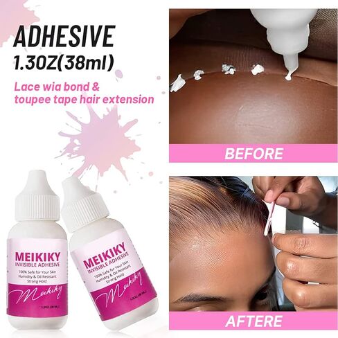 Wig Glue for Front Lace Wig Lace Glue Waterproof Super Hold Meikiky Invisible Adhesive for Wigs and Hair Systems Easy to Apply Fast Drying Strong Hold Perspiration Resistant (1.3oz) in Saudi Arabia