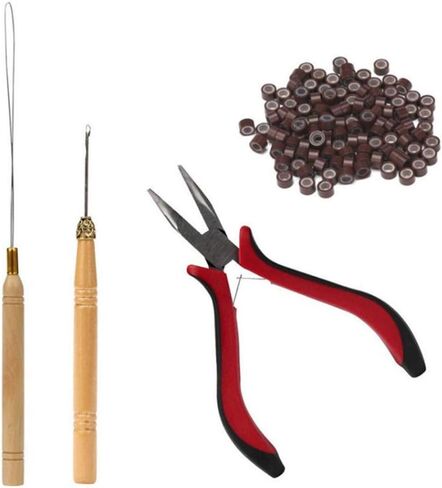 Professional Hair Extension Tool Pliers Hook Needle With 200PCS 5mm Micro Silicone Rings Beads for Micro Ring Link Hair and Feather Extensions in Saudi Arabia