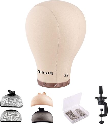 HYOUJIN شعر مستعار من القماش مقاس 22 بوصة، رأس عارضة أزياء من الفلين مع فتحة تثبيت، يأتي مع مشبك طاولة لعرض مجموعة صنع الشعر المستعار (بني فاتح) in Kuwait