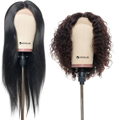 HYOUJIN شعر مستعار من القماش مقاس 22 بوصة، رأس عارضة أزياء من الفلين مع فتحة تثبيت، يأتي مع مشبك طاولة لعرض مجموعة صنع الشعر المستعار (بني فاتح) in Kuwait