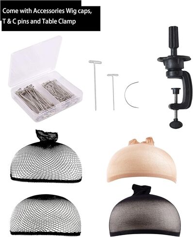 HYOUJIN شعر مستعار من القماش مقاس 22 بوصة، رأس عارضة أزياء من الفلين مع فتحة تثبيت، يأتي مع مشبك طاولة لعرض مجموعة صنع الشعر المستعار (بني فاتح) in Kuwait
