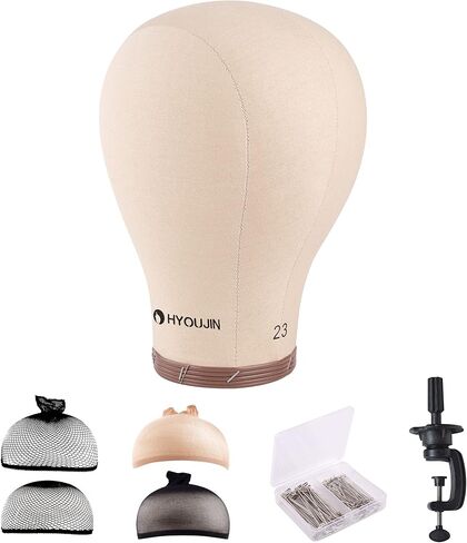 HYOUJIN شعر مستعار من القماش مقاس 22 بوصة، رأس عارضة أزياء من الفلين مع فتحة تثبيت، يأتي مع مشبك طاولة لعرض مجموعة صنع الشعر المستعار (بني فاتح) in Kuwait