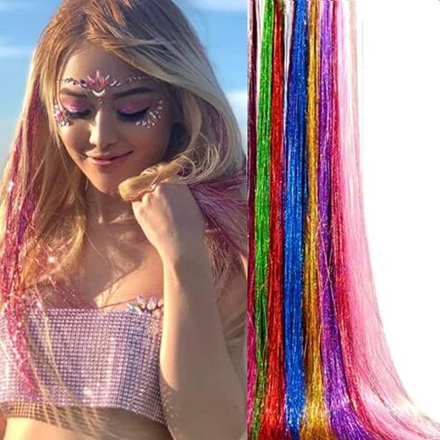 Hair Tinsel Kit With Tool 3200 strands Tinsel Hair Extensions 12 Colors Fairy Hair Tinsel, Sparkling Shiny Hair Tinsel Heat Resistant (Plier+Pulling Needle+Comb+2pcs Tool Loop+100 Dark Beads) in Saudi Arabia