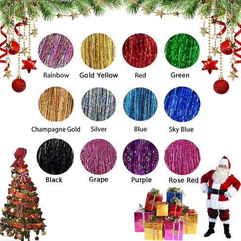 Hair Tinsel Kit With Tool 3200 strands Tinsel Hair Extensions 12 Colors Fairy Hair Tinsel, Sparkling Shiny Hair Tinsel Heat Resistant (Plier+Pulling Needle+Comb+2pcs Tool Loop+100 Dark Beads) in Saudi Arabia