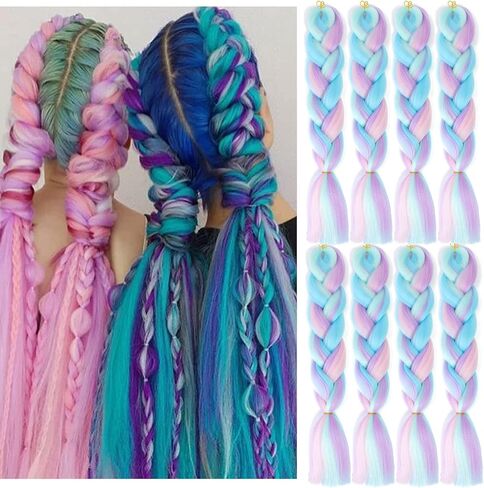Jumbo Braiding Hair Fiber Colorful Twist Braiding Hair 3pcs Black Extensions Kanekalon Synthetic Hair Black Synthetic Fiber Soft Healthy (24 Inch 3pcs) in Kuwait