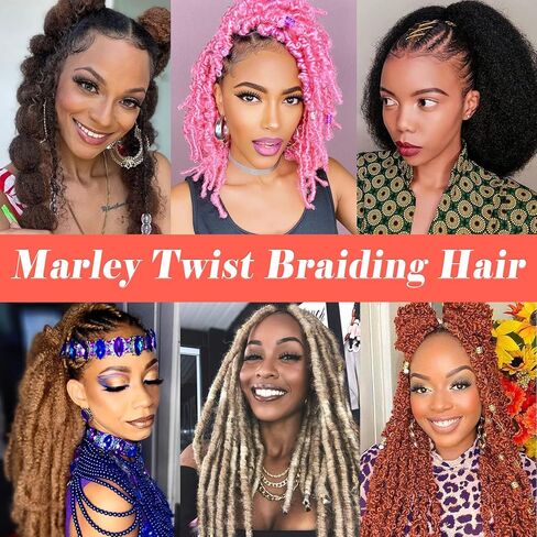 شعر مارلي 25.4 سم، 7 حزم شعر أفرو ملتوي منفصل مسبقًا، شعر مارلي تويست مضفر لشعر كروشيه صناعي منفوش مسبقًا، وصلات شعر صناعية (10"، 1B) in Kuwait