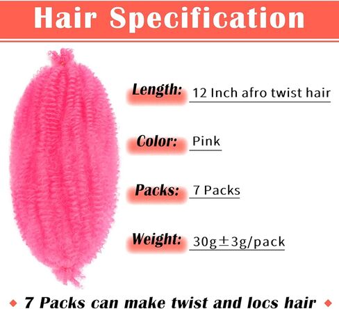 شعر مارلي 25.4 سم، 7 حزم شعر أفرو ملتوي منفصل مسبقًا، شعر مارلي تويست مضفر لشعر كروشيه صناعي منفوش مسبقًا، وصلات شعر صناعية (10"، 1B) in Kuwait