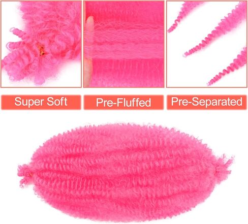 شعر مارلي 25.4 سم، 7 حزم شعر أفرو ملتوي منفصل مسبقًا، شعر مارلي تويست مضفر لشعر كروشيه صناعي منفوش مسبقًا، وصلات شعر صناعية (10"، 1B) in Kuwait