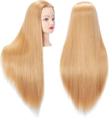 Hairingrid 26 "-28" عارضة أزياء رئيس تصفيف الشعر رئيس التدريب مانيكين التجميل دمية رئيس الشعر الألياف الاصطناعية وحامل المشبك الحرة (أسود) in Kuwait